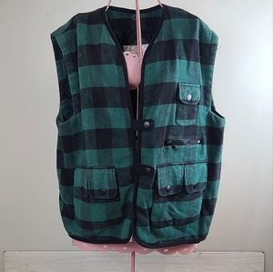 Vtg Mulberry Street Buffalo Plaid Check Fleece Green & Black Mens Size L